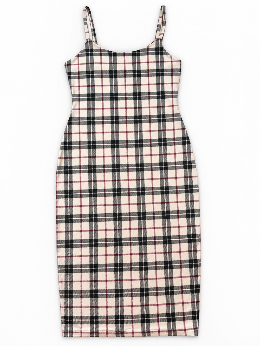 Uptown Spaghetti-Strap Midi Dress in Cream, Black and Red